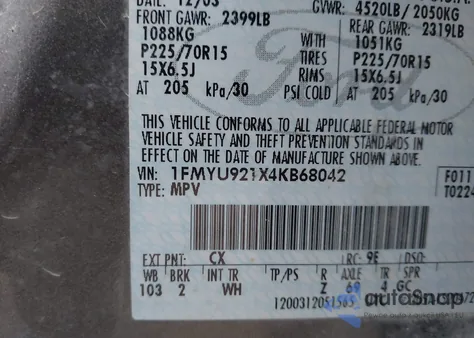 2004 Ford Escape Xls из США, поврежденный, VIN 1FMYU921X4KB68042